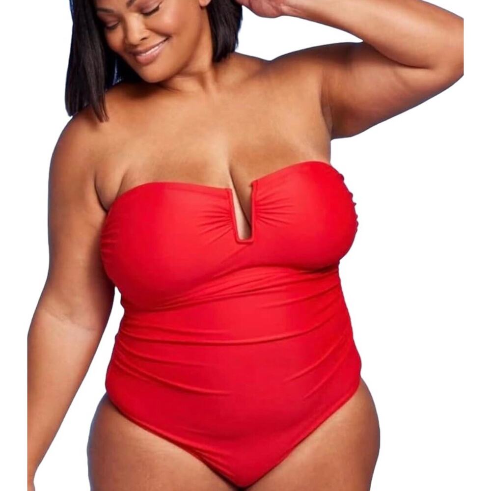 Women’s Kona Sol Full Coverage U Wire Strapless One piece Swimsuit Red Sz 20 $46